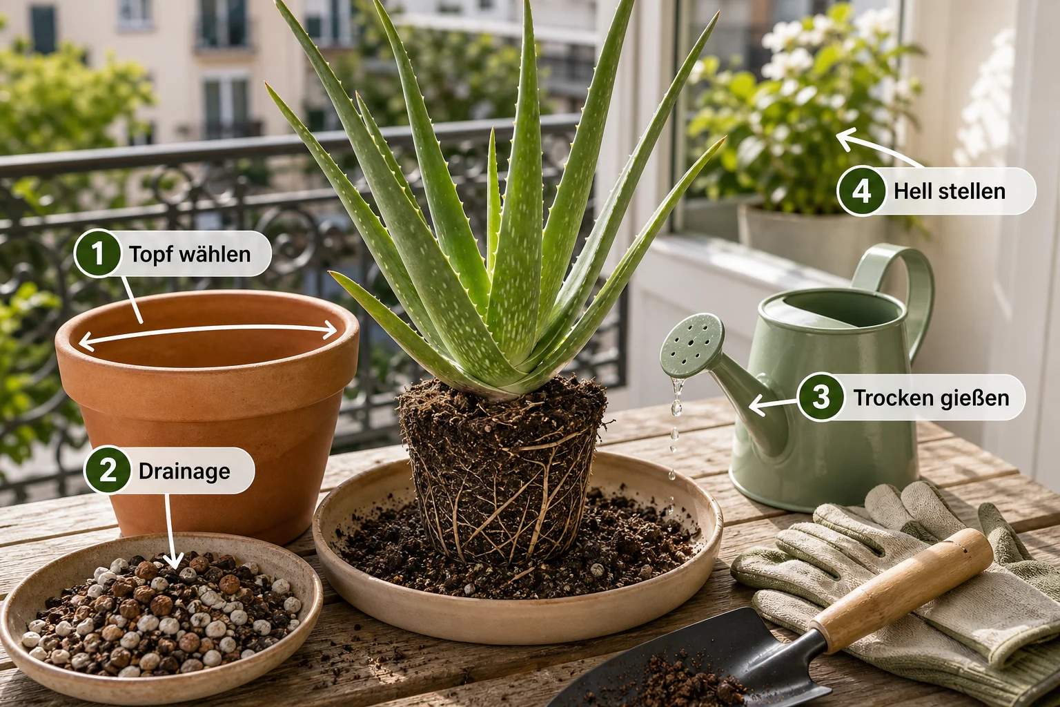Infografik: Schritt-für-Schritt-Anleitung - Aloe Vera Pflege Gießen Umtopfen: Anleitung, Tipps und häufige Fehler