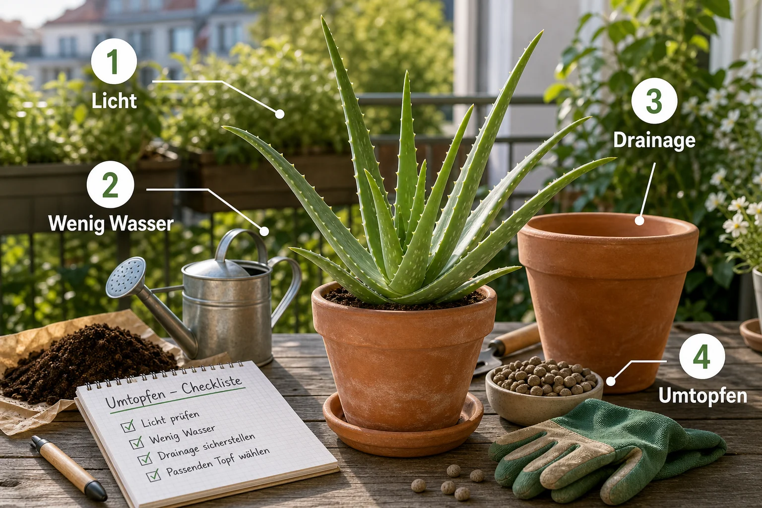 Infografik: Checkliste vor der Umsetzung - Aloe Vera Pflege Gießen Umtopfen: Anleitung, Tipps und häufige Fehler