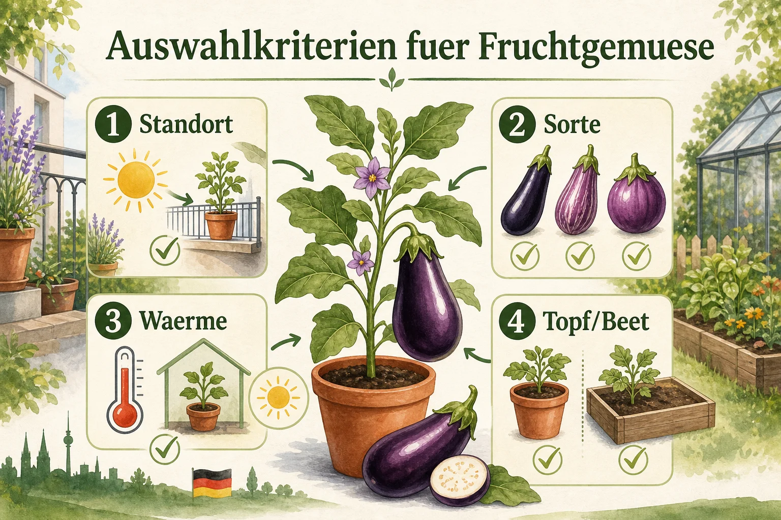 Infografik: Auswahlkriterien für Fruchtgemüse - Auberginen Anbauen Deutschland Tipps: Anleitung, Tipps und häufige Fehler