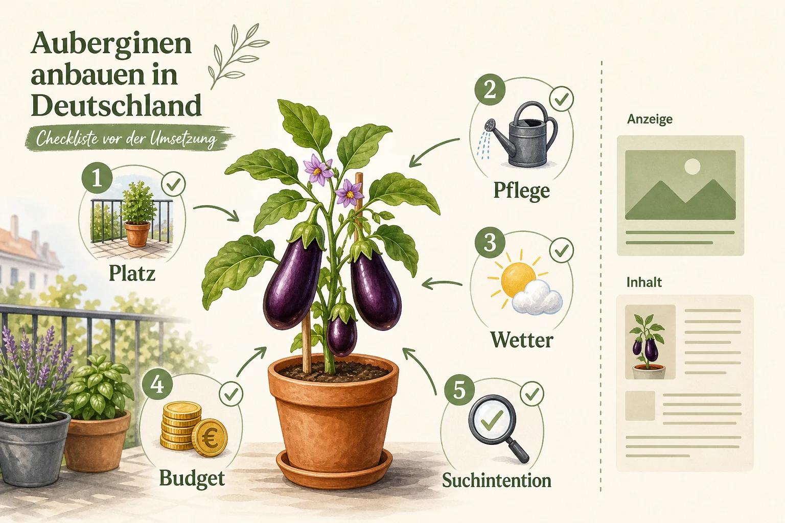 Infografik: Checkliste vor der Umsetzung - Auberginen Anbauen Deutschland Tipps: Anleitung, Tipps und häufige Fehler