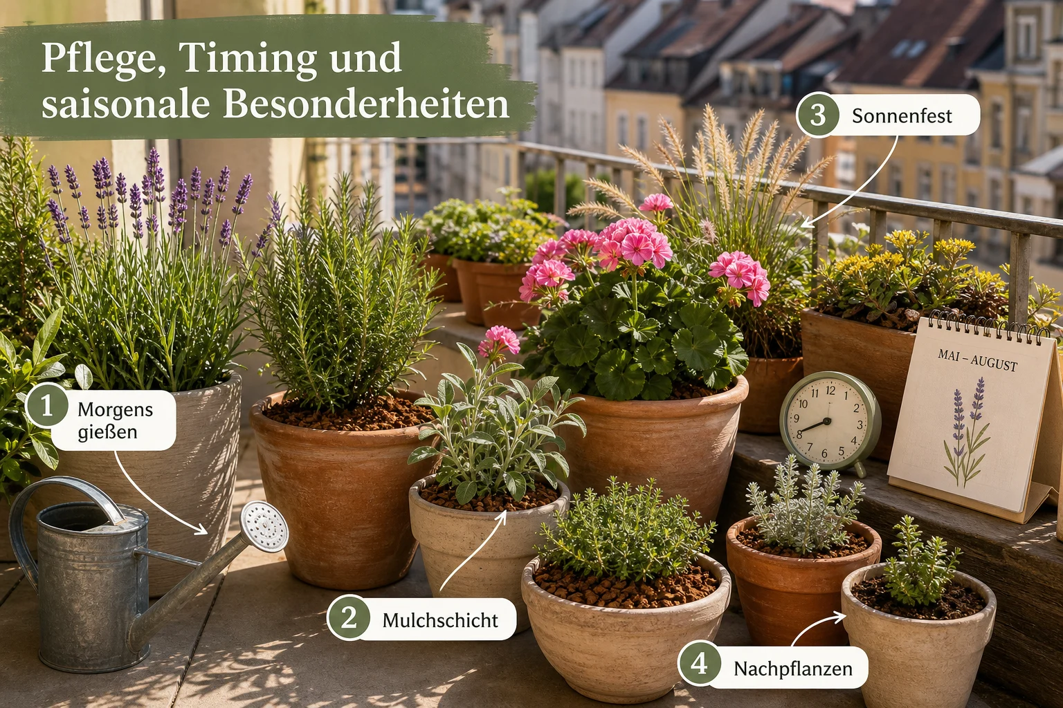 Infografik: Pflege, Timing und saisonale Besonderheiten - Balkon Bepflanzen Südseite Hitzebeständig: Anleitung, Tipps und häufige Fehler