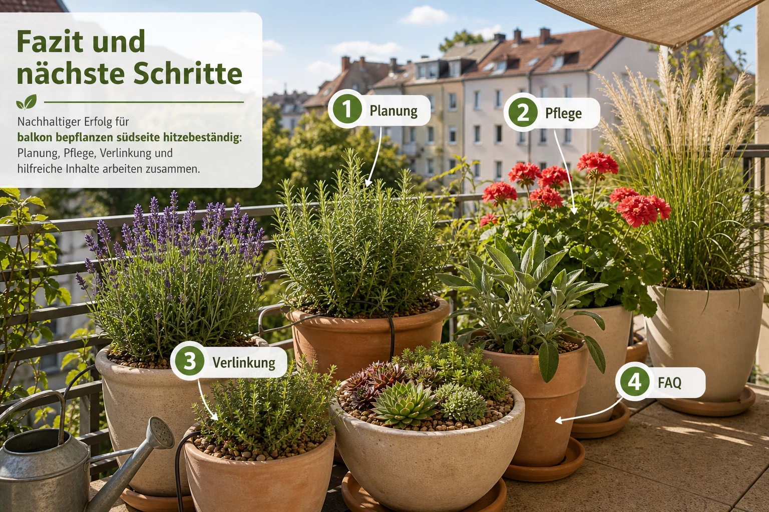 Infografik: Fazit und nächste Schritte - Balkon Bepflanzen Südseite Hitzebeständig: Anleitung, Tipps und häufige Fehler