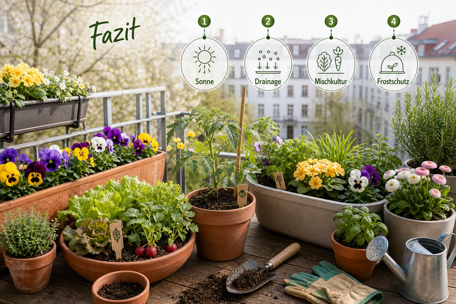 Infografik: Fazit - Balkon Frühling Bepflanzen Blumen Gemüse: Anleitung, Tipps und häufige Fehler