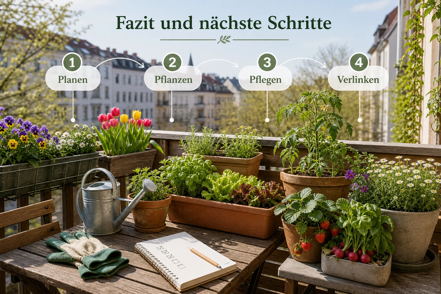 Infografik: Fazit und nächste Schritte - Balkon Frühling Bepflanzen Blumen Gemüse: Anleitung, Tipps und häufige Fehler