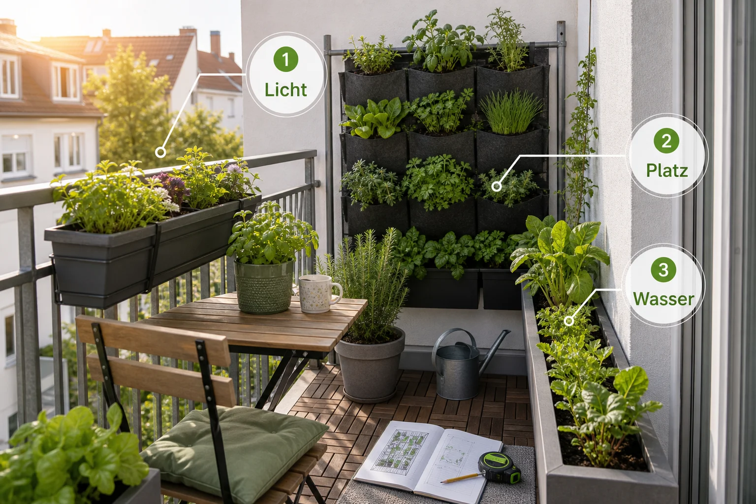 Infografik: Voraussetzungen, Standort und richtige Planung - Balkongarten Platzsparend Anlegen Ideen: Anleitung, Tipps und häufige Fehler