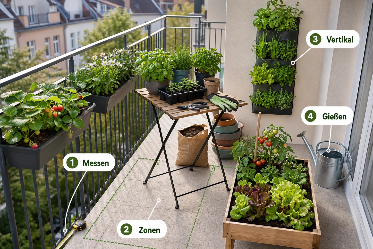 Infografik: Schritt-für-Schritt-Anleitung - Balkongarten Platzsparend Anlegen Ideen: Anleitung, Tipps und häufige Fehler