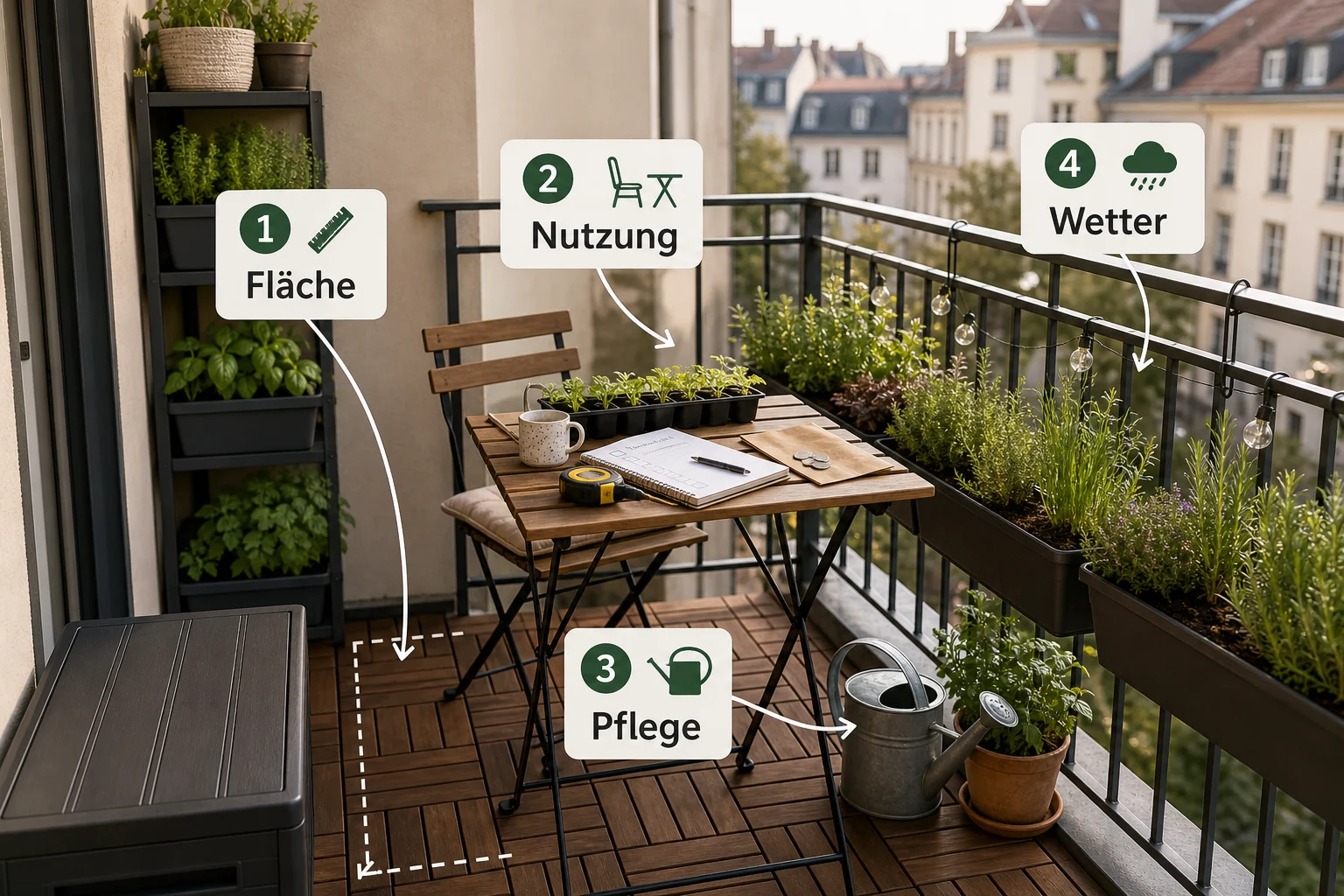 Infografik: Checkliste vor der Umsetzung - Balkongarten Platzsparend Anlegen Ideen: Anleitung, Tipps und häufige Fehler