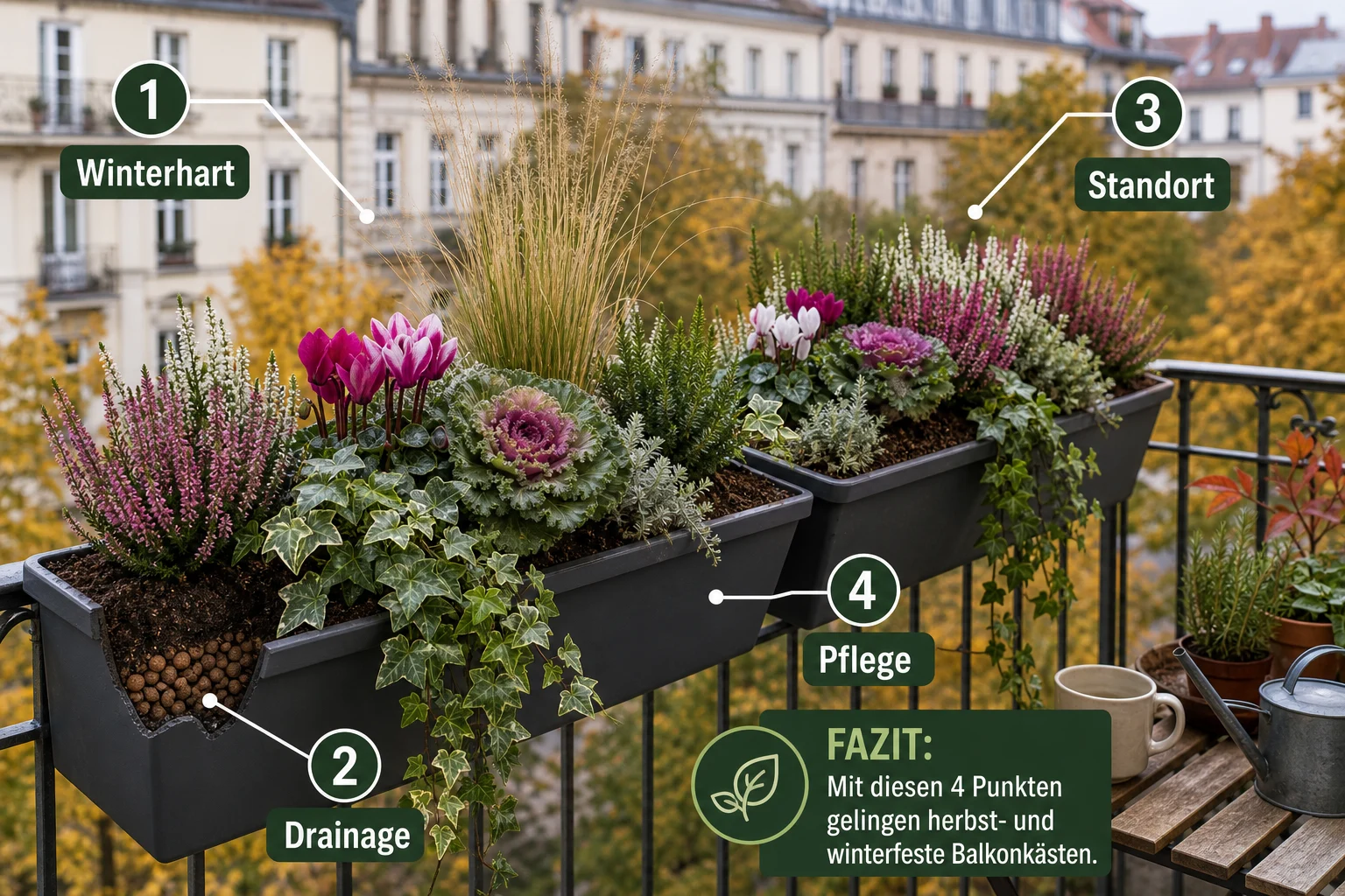 Infografik: Fazit - Balkonkästen Herbst Winter Bepflanzen Ideen: Anleitung, Tipps und häufige Fehler