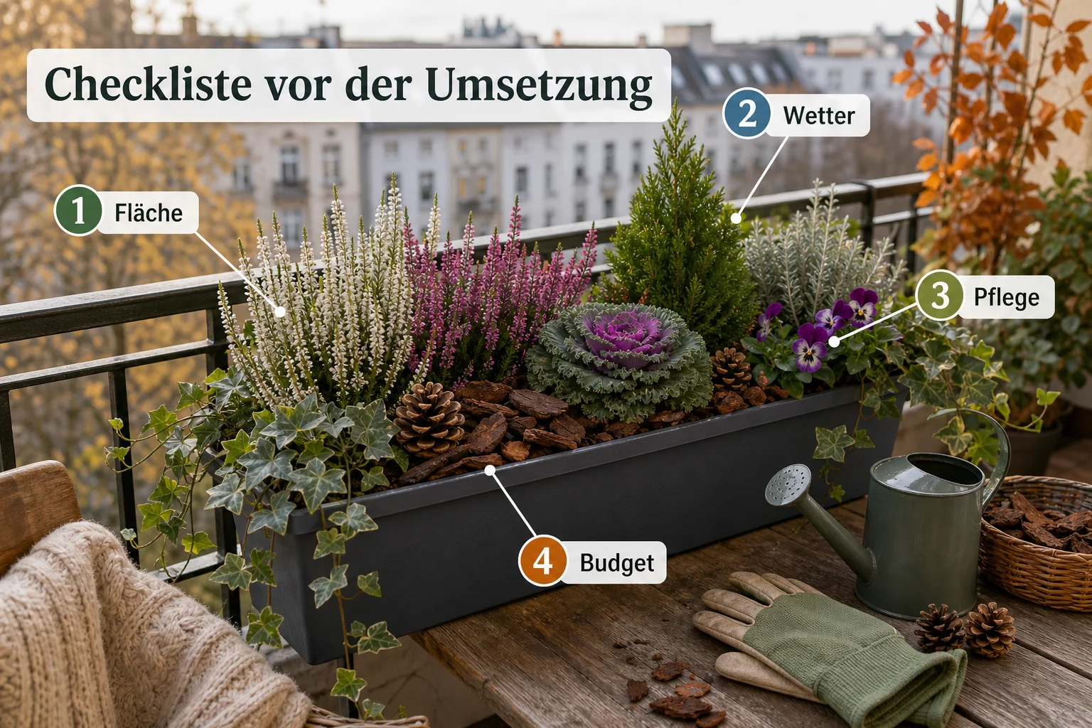 Infografik: Checkliste vor der Umsetzung - Balkonkästen Herbst Winter Bepflanzen Ideen: Anleitung, Tipps und häufige Fehler