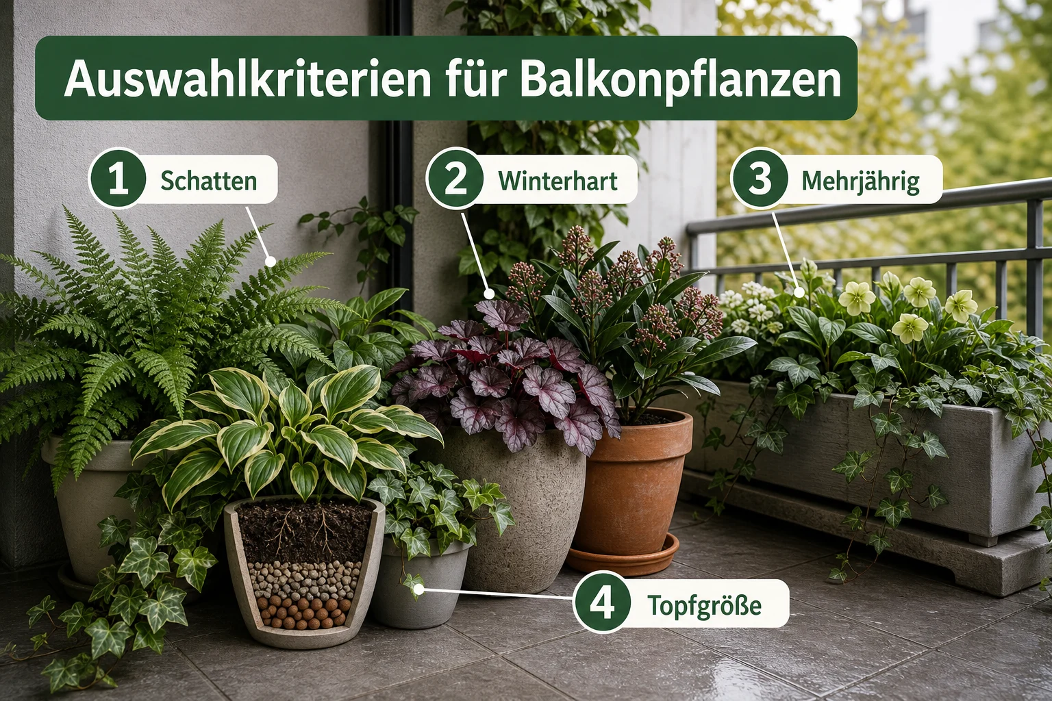 Infografik: Auswahlkriterien für Balkonpflanzen - Balkonpflanzen Schattig Winterhart Mehrjährig: Anleitung, Tipps und häufige Fehler