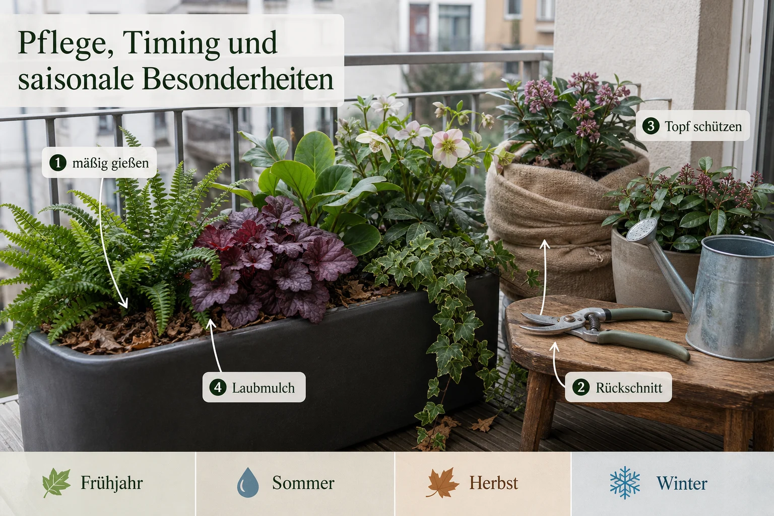 Infografik: Pflege, Timing und saisonale Besonderheiten - Balkonpflanzen Schattig Winterhart Mehrjährig: Anleitung, Tipps und häufige Fehler
