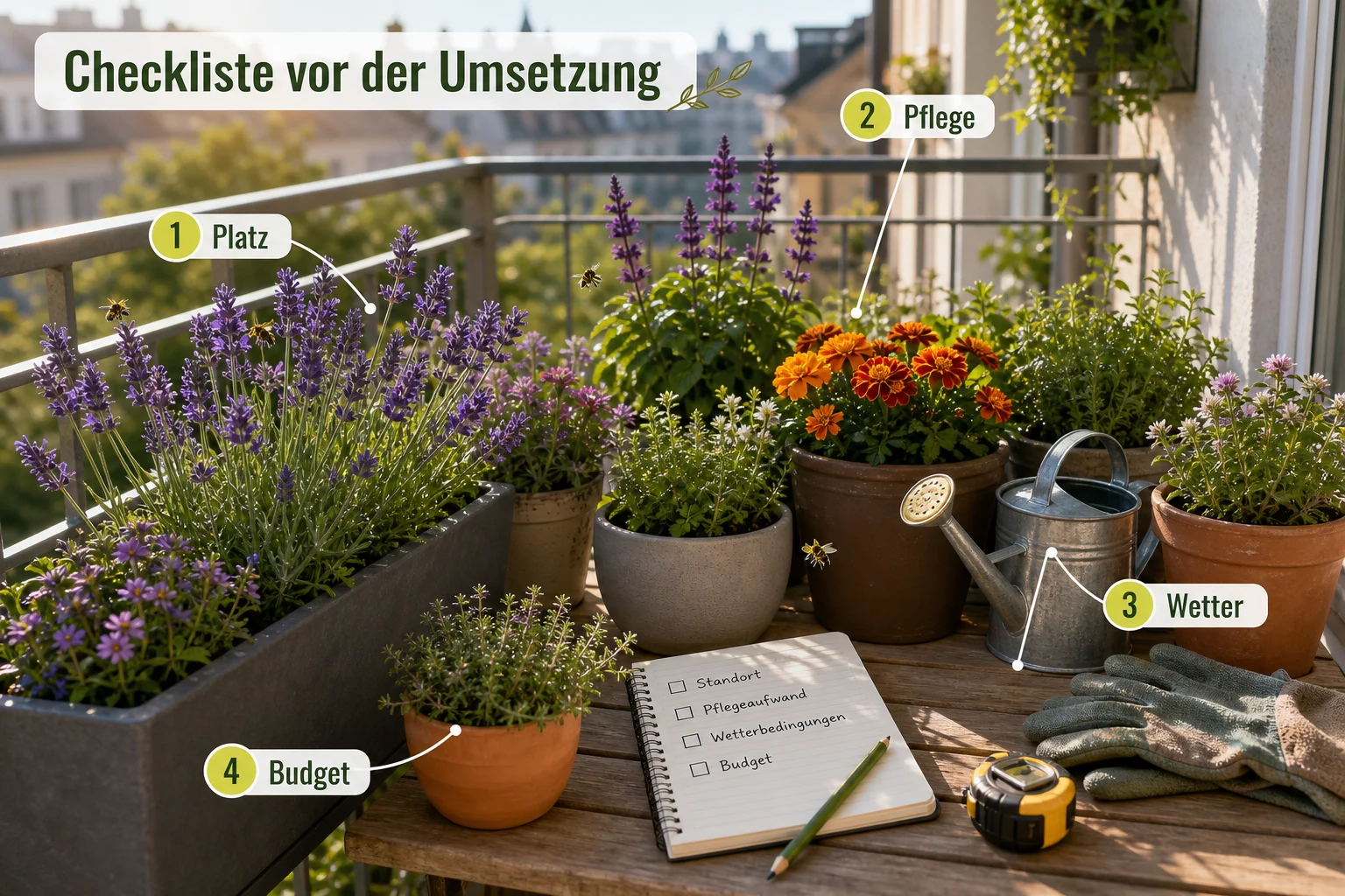 Infografik: Checkliste vor der Umsetzung - Bienenfreundliche Balkonpflanzen Sonnig Liste: Anleitung, Tipps und häufige Fehler