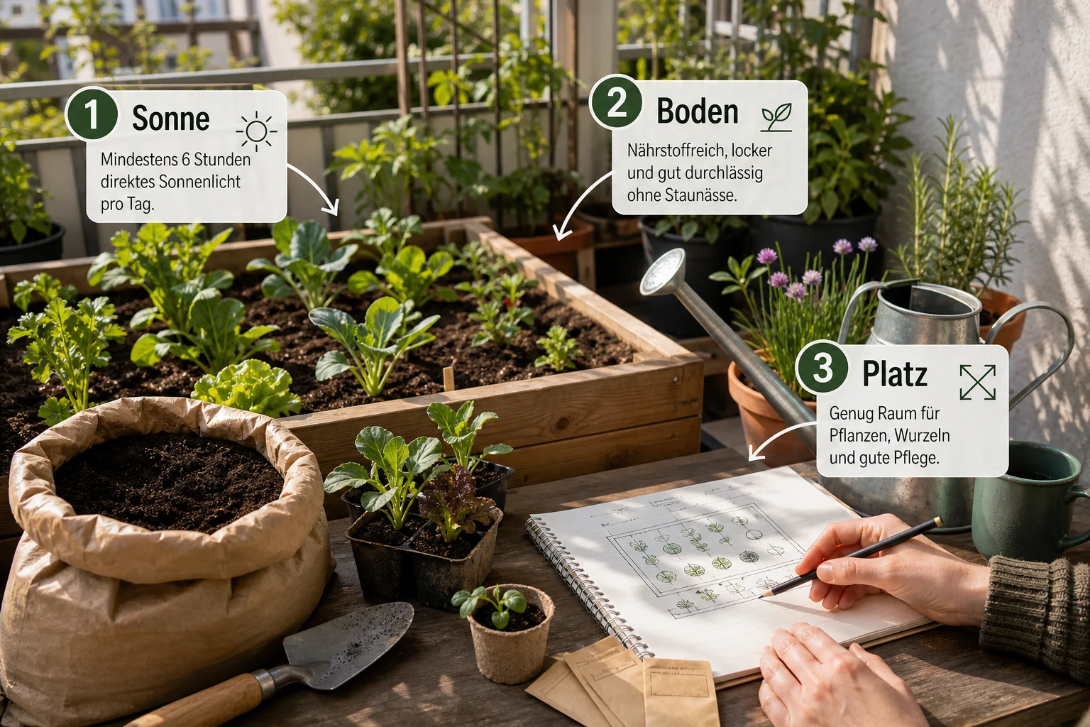 Infografik: Voraussetzungen, Standort und richtige Planung - Biogarten Anlegen Anfänger Tipps: Anleitung, Tipps und häufige Fehler