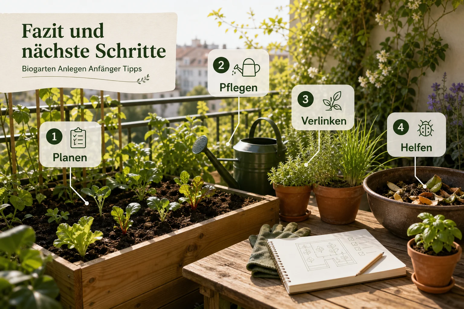 Infografik: Fazit und nächste Schritte - Biogarten Anlegen Anfänger Tipps: Anleitung, Tipps und häufige Fehler