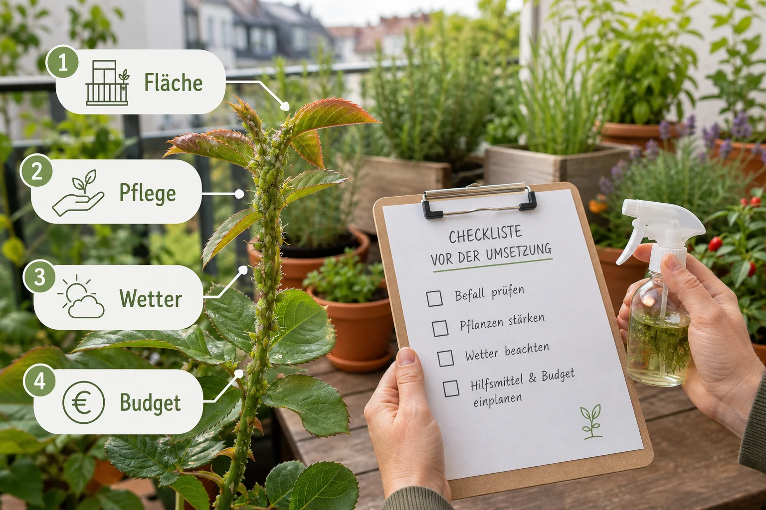 Infografik: Checkliste vor der Umsetzung - Blattläuse Bekämpfen Natürlich Effektiv: erkennen, vorbeugen und lösen