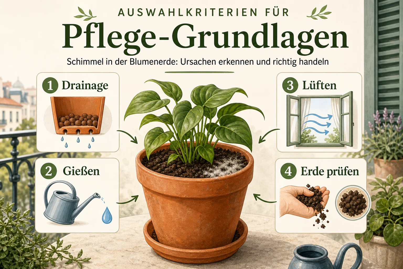 Infografik: Auswahlkriterien für Pflege-Grundlagen - Blumenerde Schimmelt Was Tun Ursachen: Anleitung, Tipps und häufige Fehler