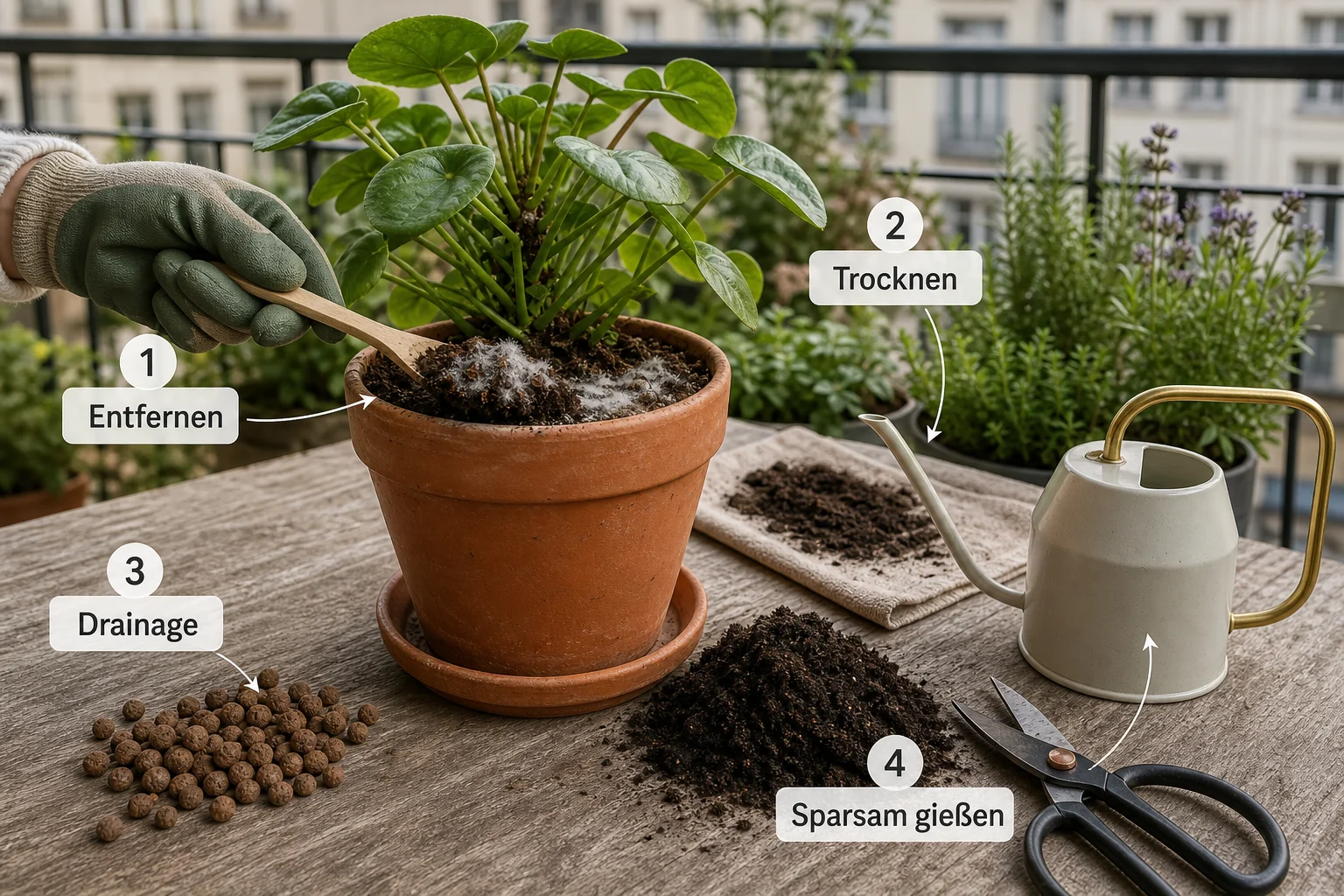Erklärbild: Schritt-für-Schritt-Anleitung - Blumenerde Schimmelt Was Tun Ursachen: Anleitung, Tipps und häufige Fehler