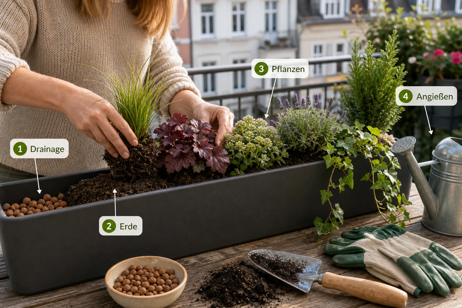 Infografik: Schritt-für-Schritt-Anleitung - Blumenkästen Bepflanzen Ganzjährig Pflegeleicht: Anleitung, Tipps und häufige Fehler