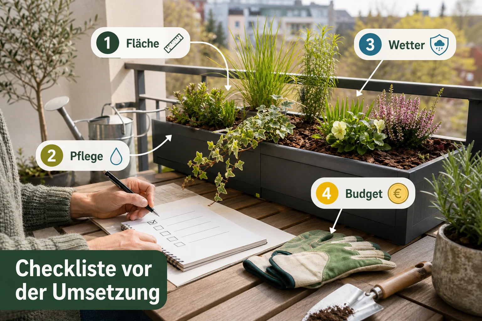 Infografik: Checkliste vor der Umsetzung - Blumenkästen Bepflanzen Ganzjährig Pflegeleicht: Anleitung, Tipps und häufige Fehler
