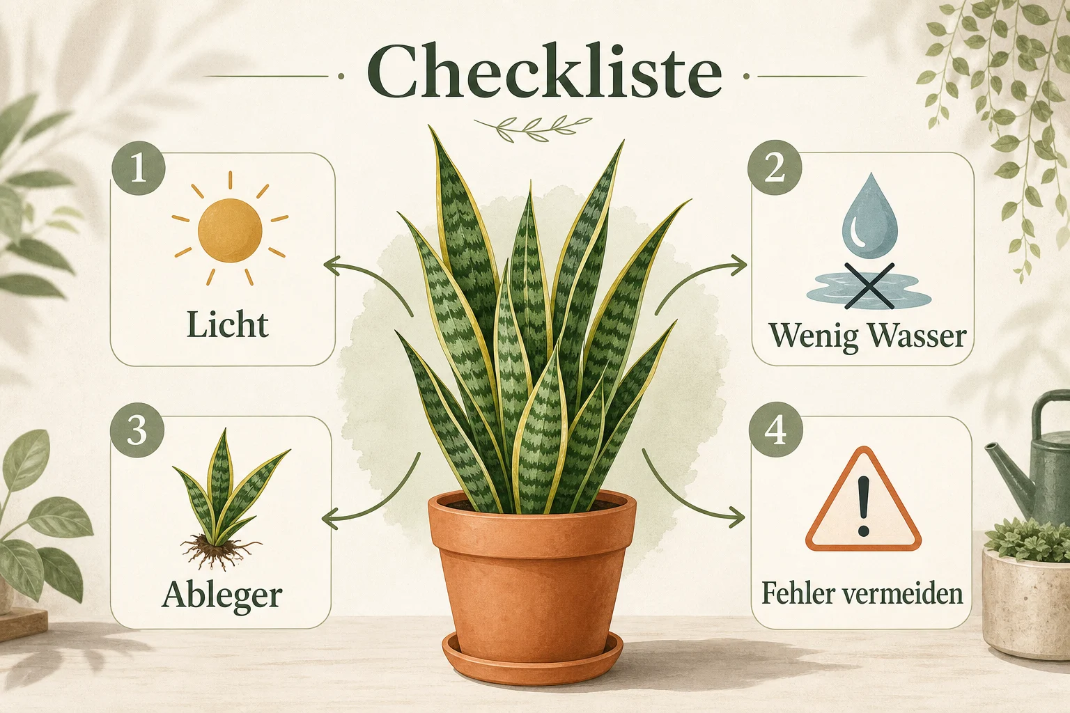 Infografik: Checkliste - Bogenhanf pflege gießen vermehren Ratgeber