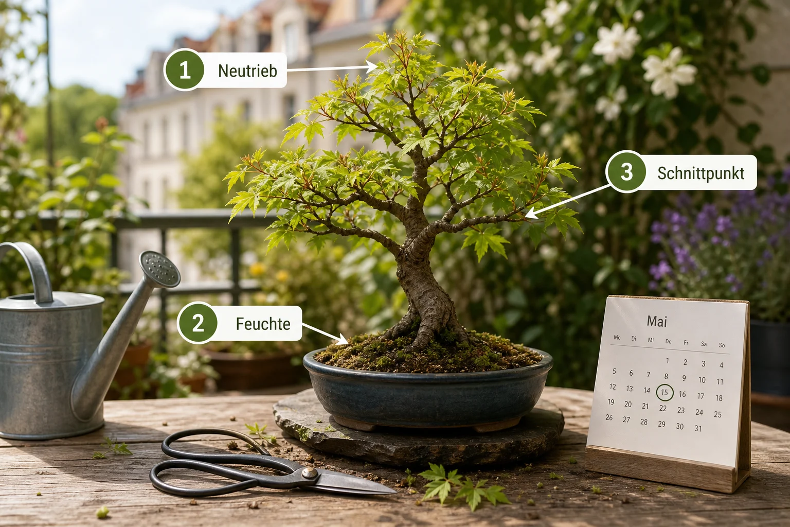 Erklärbild: Pflege, Timing und saisonale Besonderheiten - Bonsai Pflege Anfänger Schneiden: Anleitung, Tipps und häufige Fehler