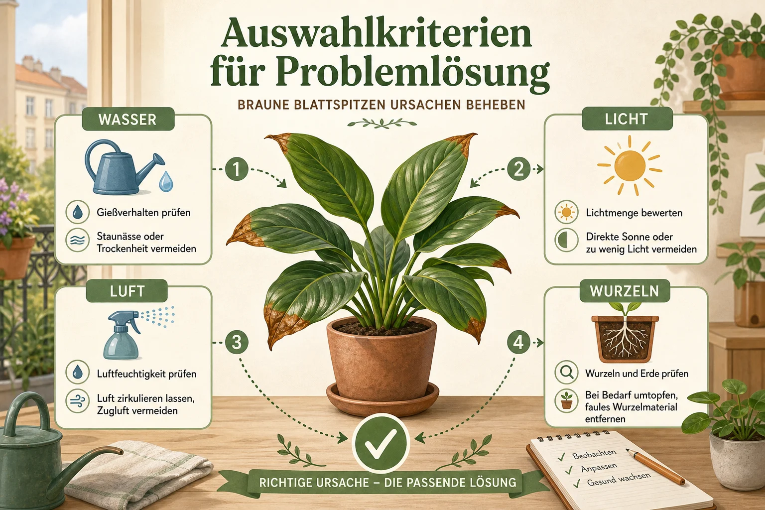 Infografik: Auswahlkriterien für Problemlösung - Braune Blattspitzen Ursachen Beheben: Anleitung, Tipps und häufige Fehler