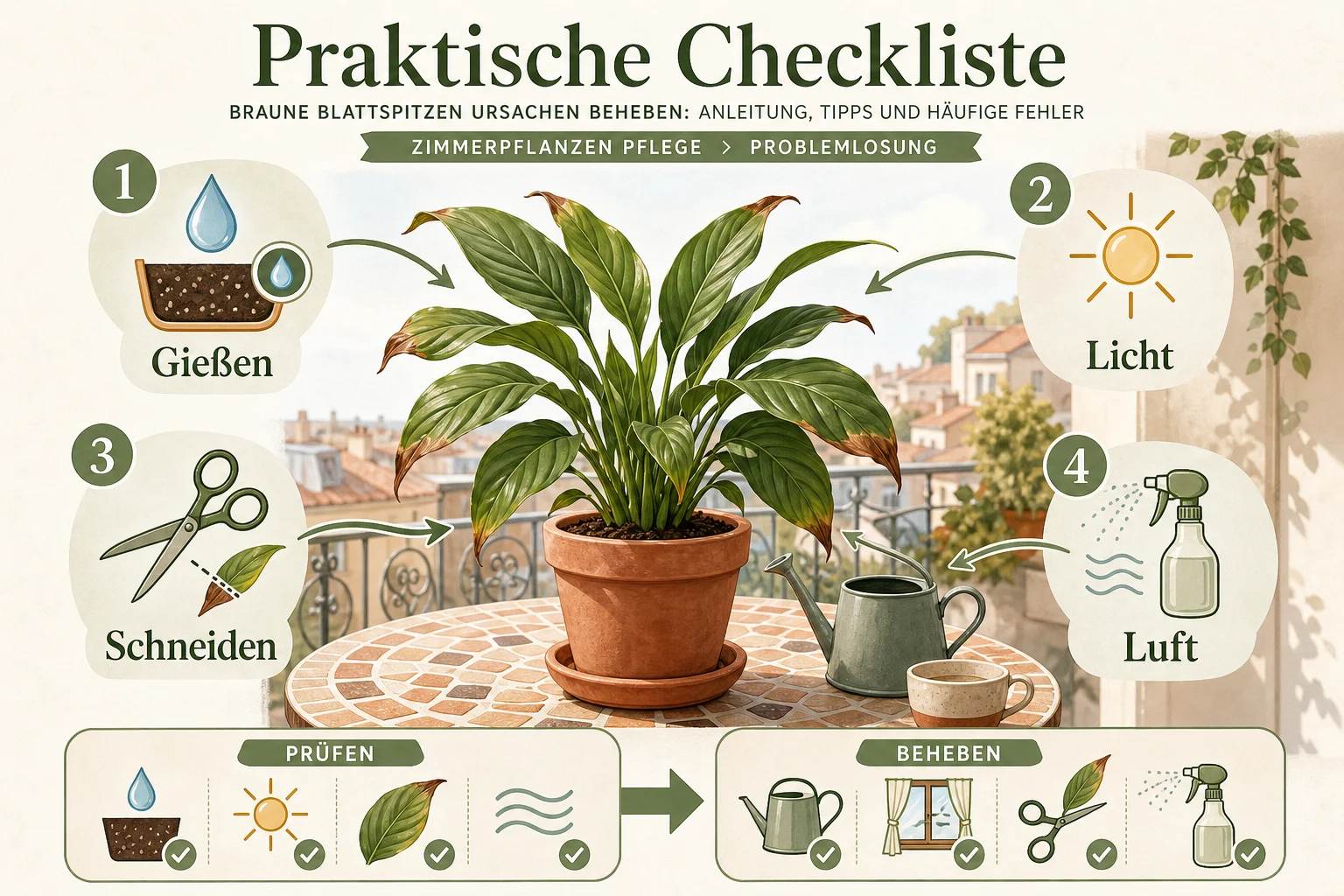 Infografik: Praktische Checkliste - Braune Blattspitzen Ursachen Beheben: Anleitung, Tipps und häufige Fehler
