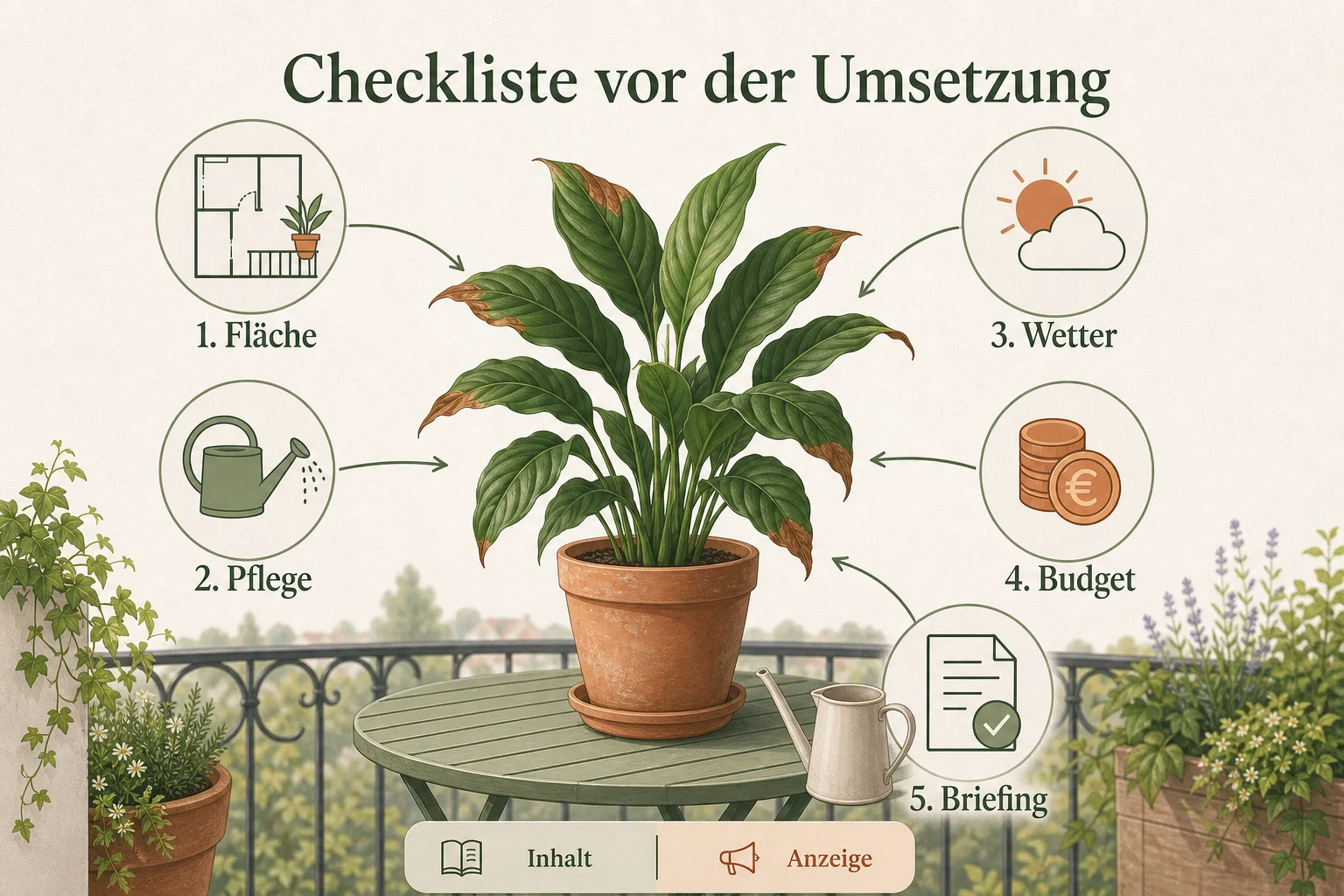 Infografik: Checkliste vor der Umsetzung - Braune Blattspitzen Ursachen Beheben: Anleitung, Tipps und häufige Fehler