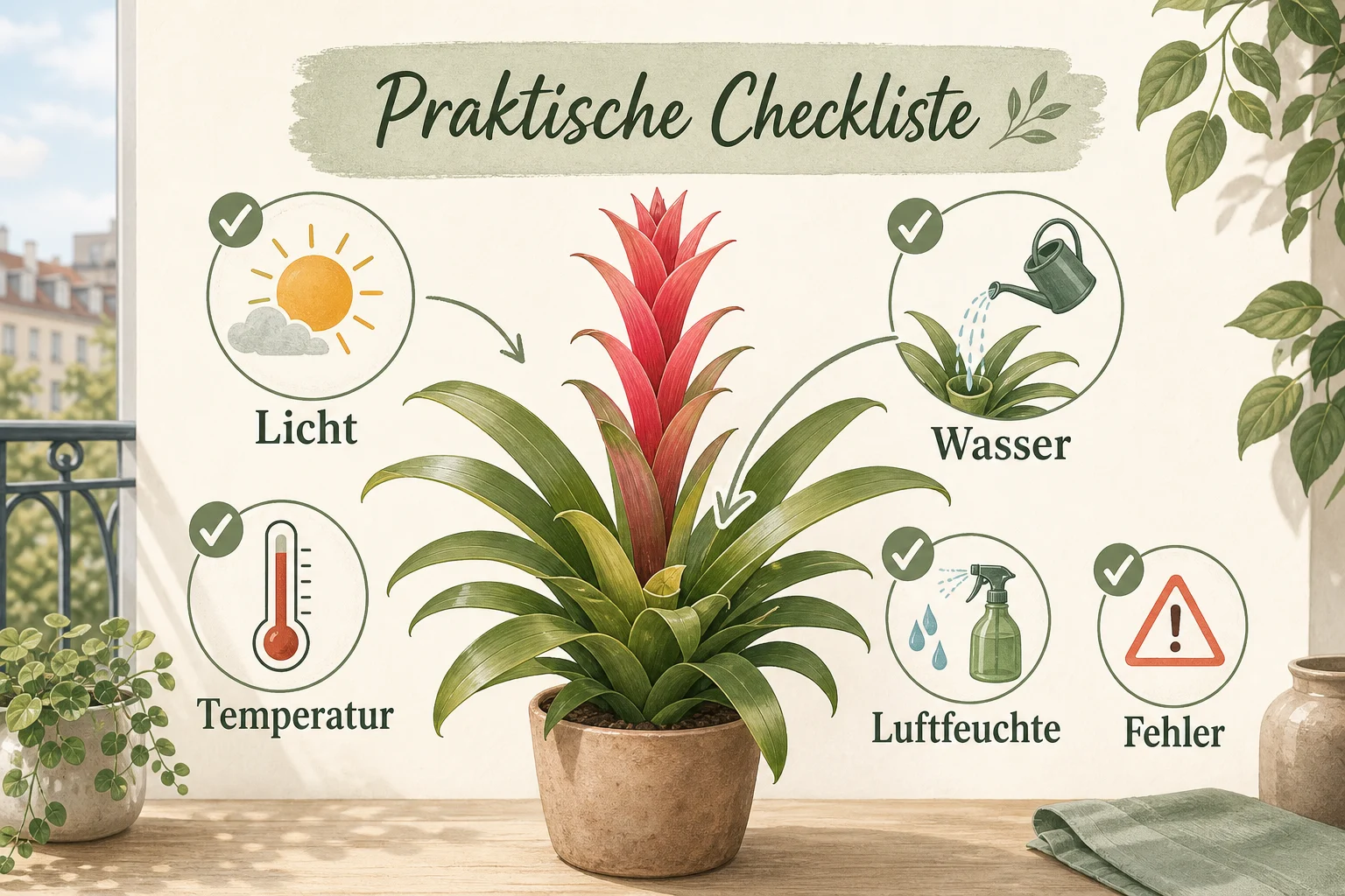 Infografik: Praktische Checkliste - Bromelien Pflege Standort Gießen: Anleitung, Tipps und häufige Fehler