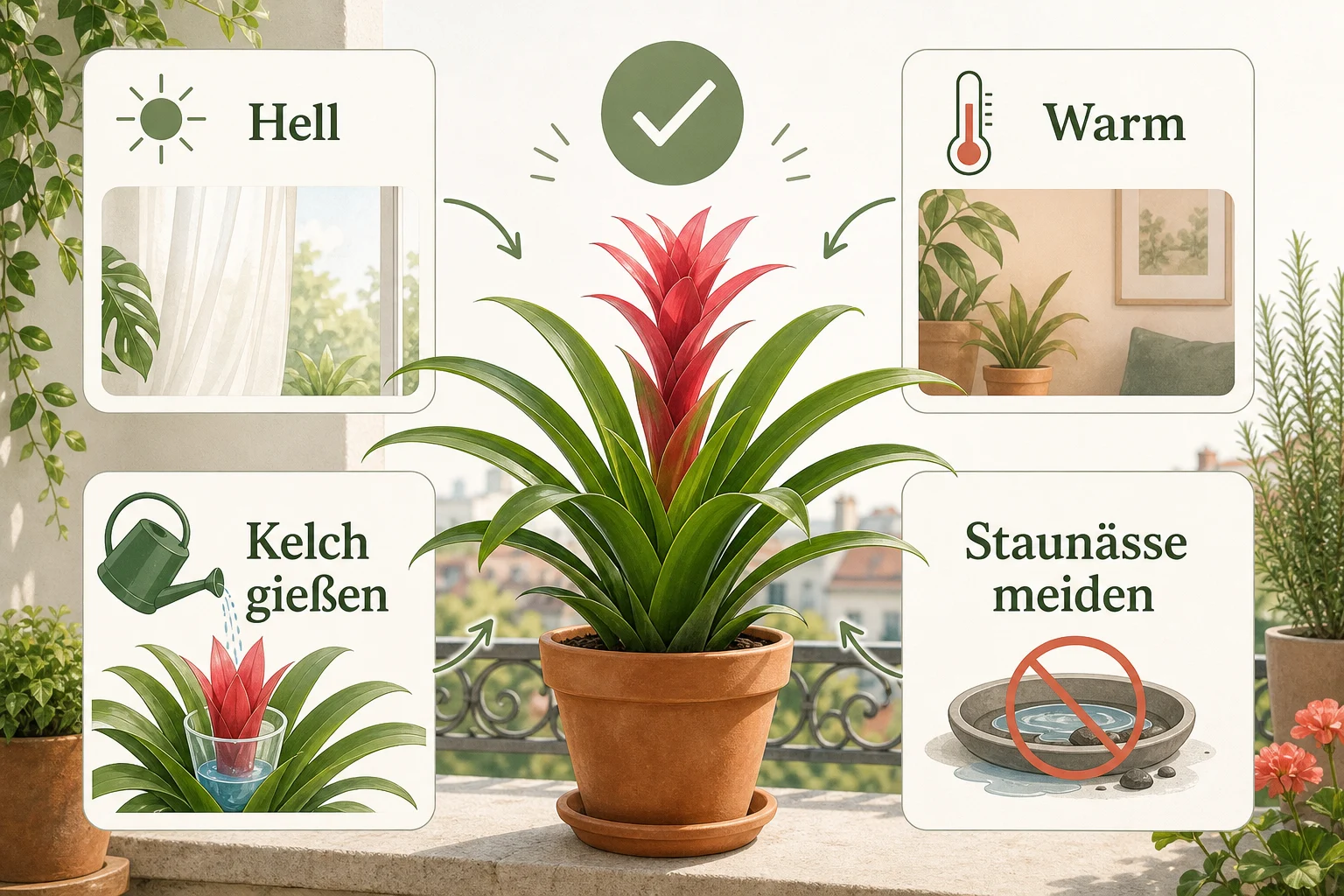 Infografik: Fazit - Bromelien Pflege Standort Gießen: Anleitung, Tipps und häufige Fehler
