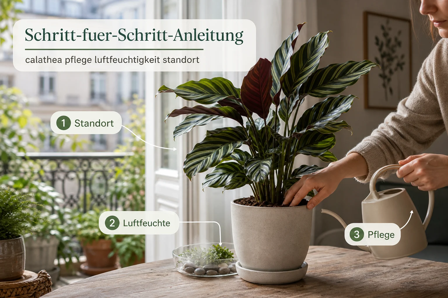 Infografik: Schritt-für-Schritt-Anleitung - Calathea Pflege Luftfeuchtigkeit Standort: Anleitung, Tipps und häufige Fehler