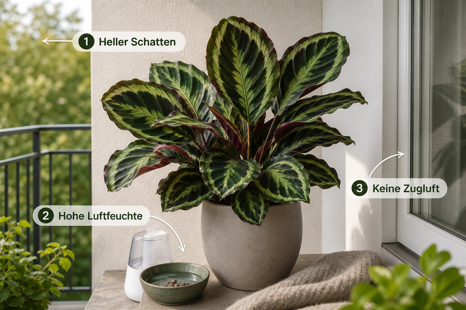Infografik: Fazit - Calathea Pflege Luftfeuchtigkeit Standort: Anleitung, Tipps und häufige Fehler