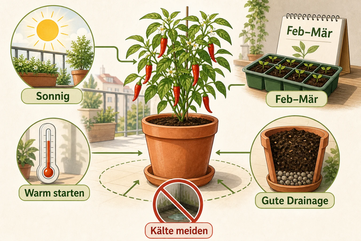 Infografik: Voraussetzungen, Standort und richtige Planung - Chili Anbauen Aussaat Schärfegrade: Anleitung, Tipps und häufige Fehler