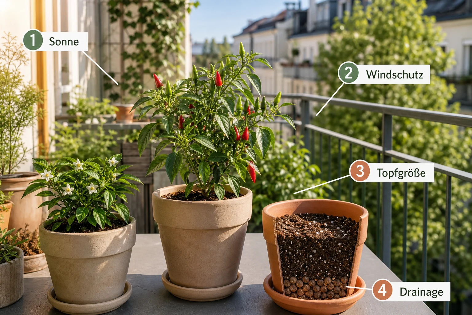 Infografik: Auswahlkriterien für Balkonpflanzen - Chili Pflanzen Balkon Standort Pflege: Anleitung, Tipps und häufige Fehler