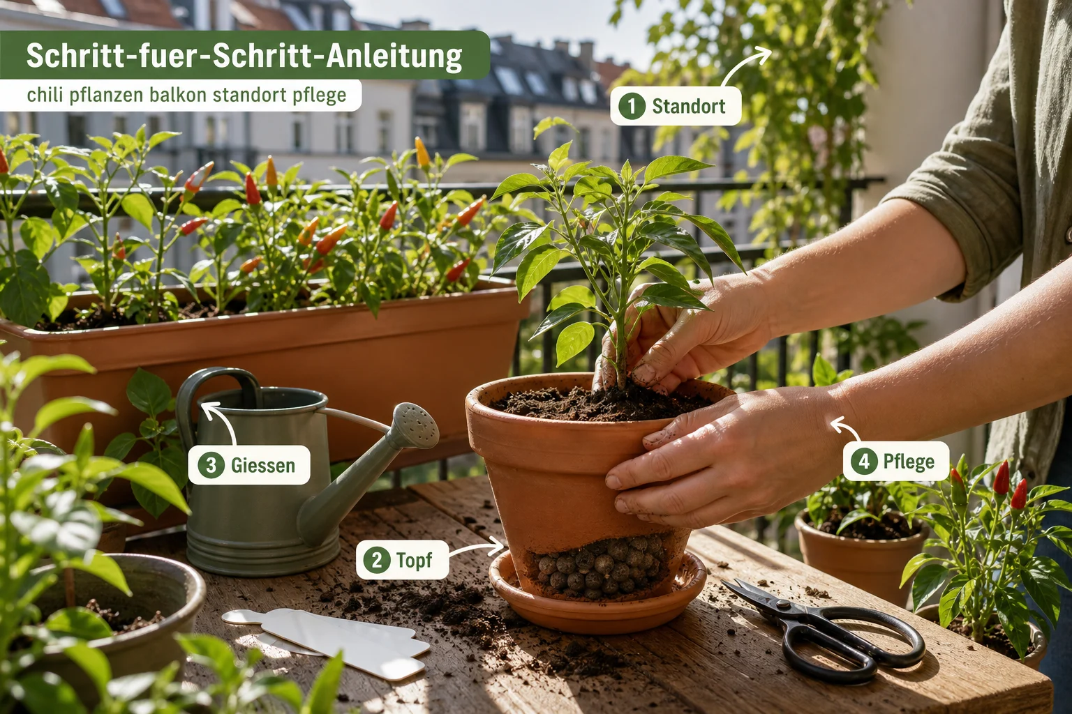Infografik: Schritt-für-Schritt-Anleitung - Chili Pflanzen Balkon Standort Pflege: Anleitung, Tipps und häufige Fehler