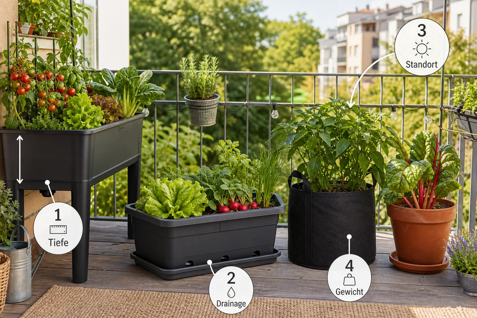 Infografik: Auswahlkriterien für Hochbeet & Container - Container Gardening Balkon Gemüse Liste: Anleitung, Tipps und häufige Fehler