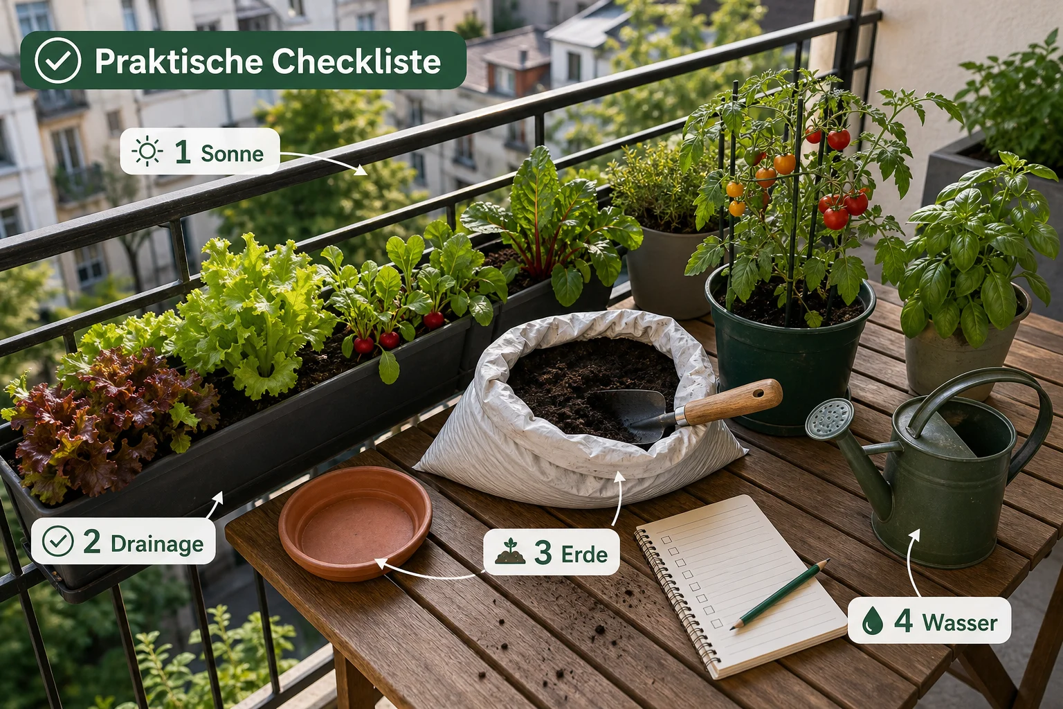 Infografik: Praktische Checkliste - Container Gardening Balkon Gemüse Liste: Anleitung, Tipps und häufige Fehler