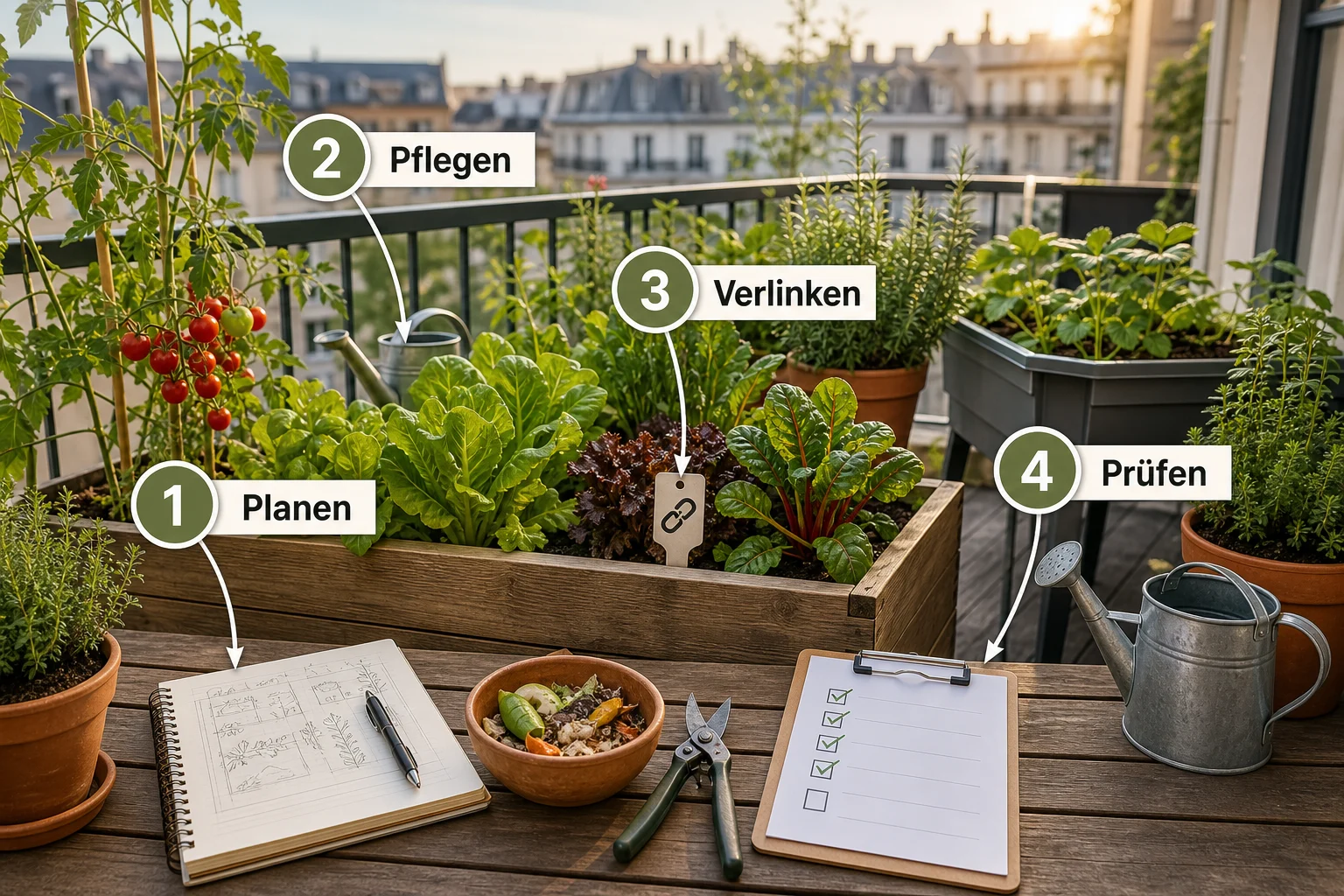 Infografik: Fazit und nächste Schritte - Container Gardening Balkon Gemüse Liste: Anleitung, Tipps und häufige Fehler