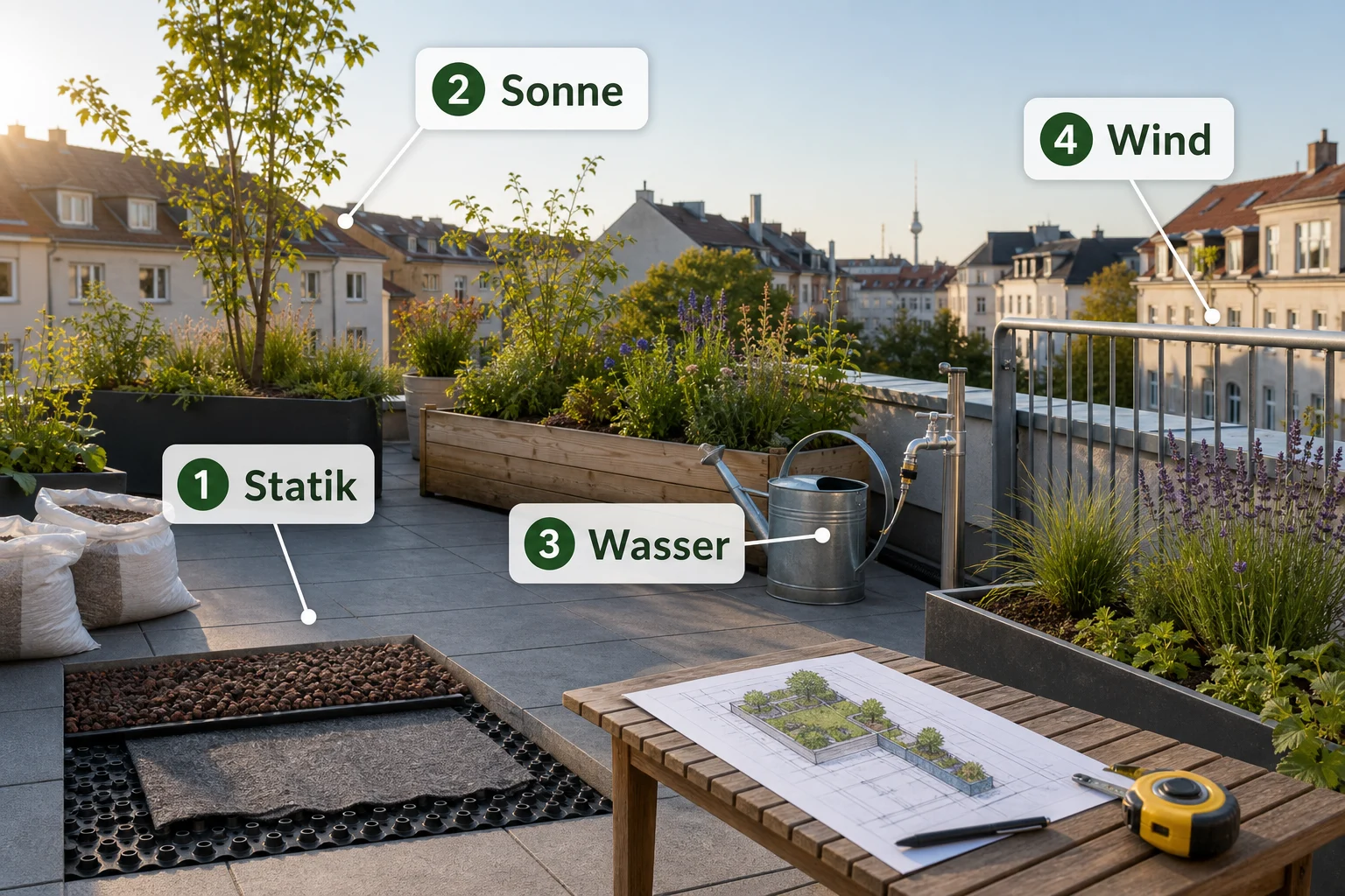 Infografik: Auswahlkriterien für Stadtgarten - Dachgarten Anlegen Voraussetzungen: Anleitung, Tipps und häufige Fehler