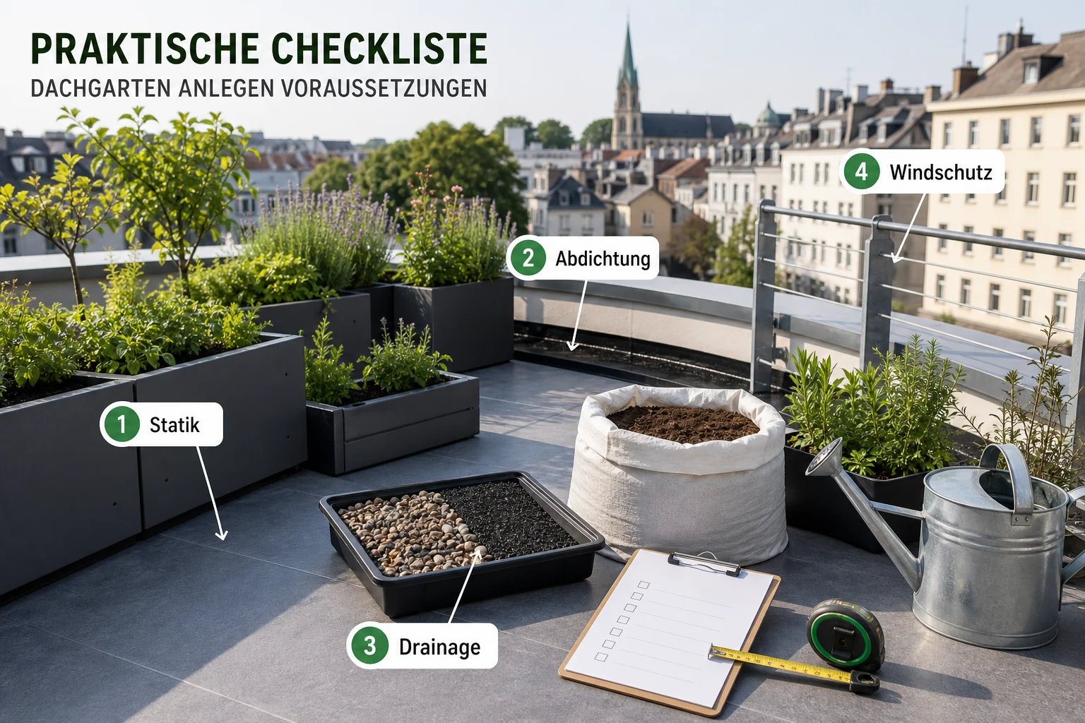 Infografik: Praktische Checkliste - Dachgarten Anlegen Voraussetzungen: Anleitung, Tipps und häufige Fehler