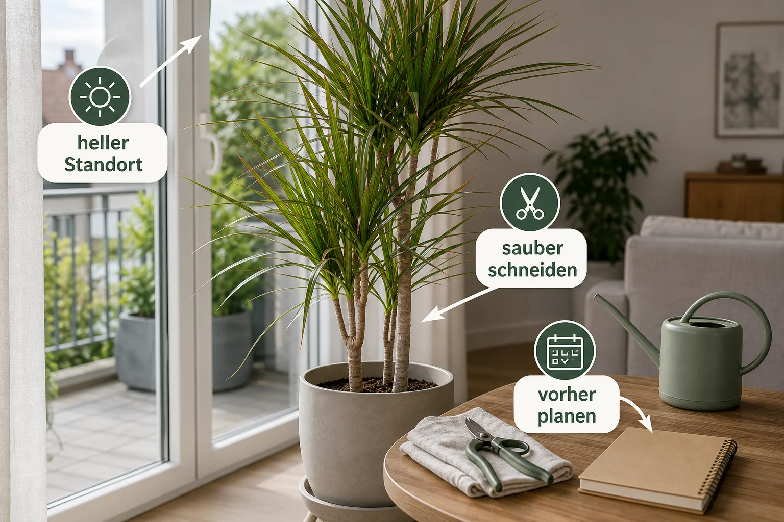 Infografik: Voraussetzungen, Standort und richtige Planung - Drachenbaum Pflege Schneiden Tipps: Anleitung, Tipps und häufige Fehler
