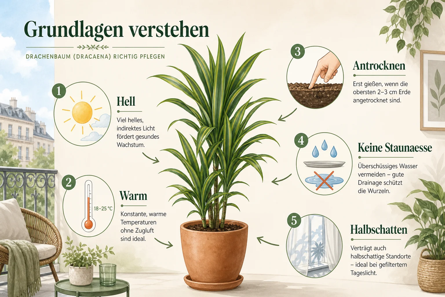 Infografik: Grundlagen verstehen - Drachenbaum Pflege, Schneiden, Tipps: Ratgeber für gesunde Zimmerpflanzen