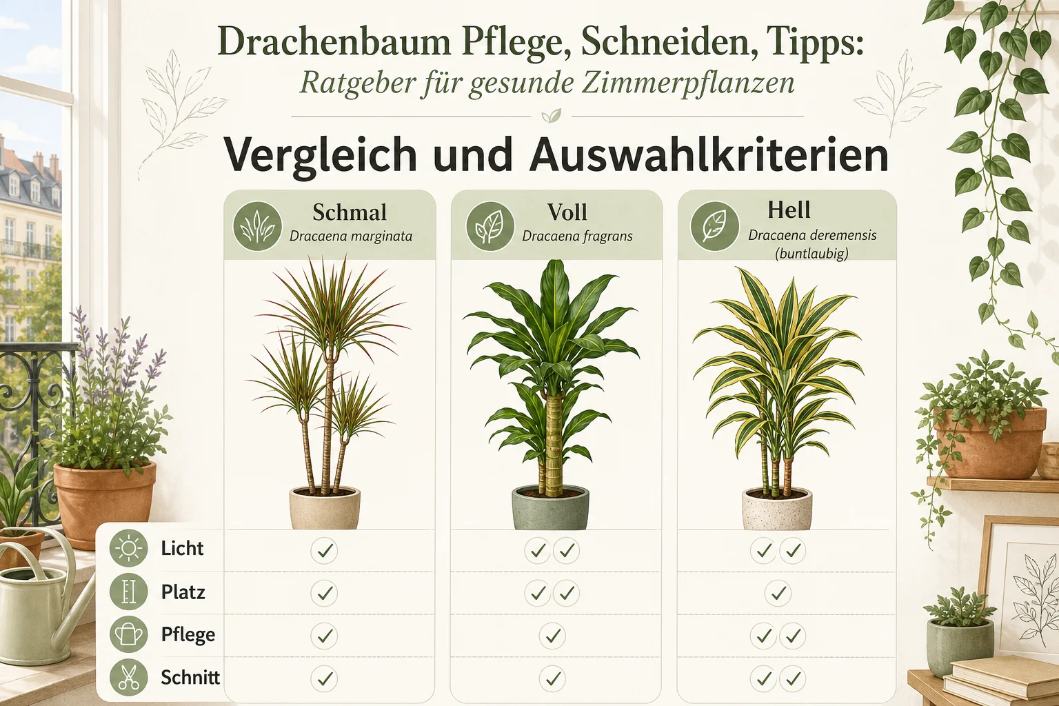 Infografik: Vergleich und Auswahlkriterien - Drachenbaum Pflege, Schneiden, Tipps: Ratgeber für gesunde Zimmerpflanzen