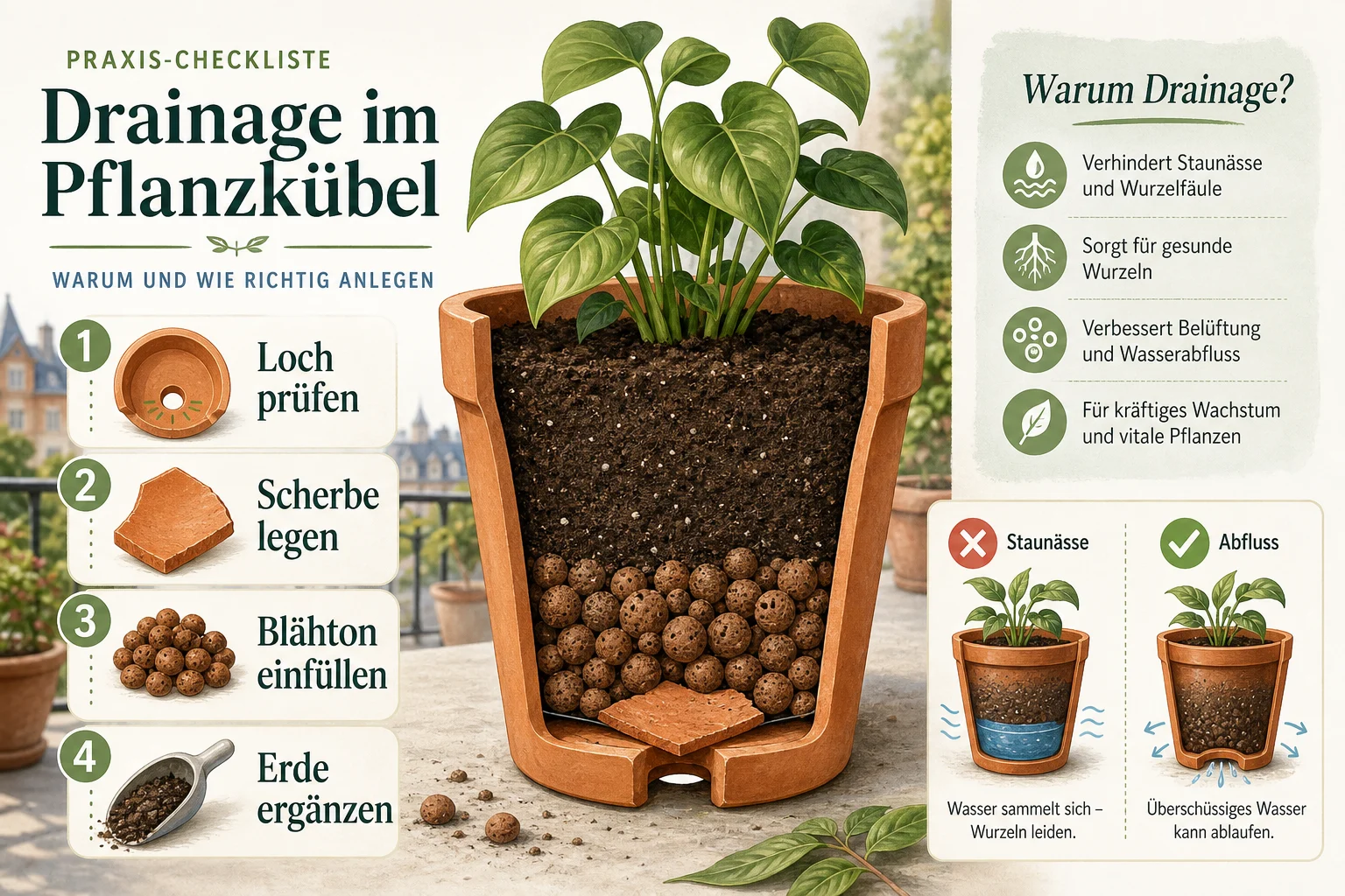 Infografik: Praktische Checkliste - Drainage Topf Anlegen Wichtig: Anleitung, Tipps und häufige Fehler