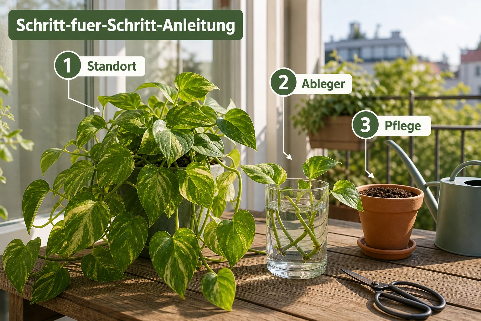 Infografik: Schritt-für-Schritt-Anleitung - Efeutute Pflege Standort Ableger: Anleitung, Tipps und häufige Fehler