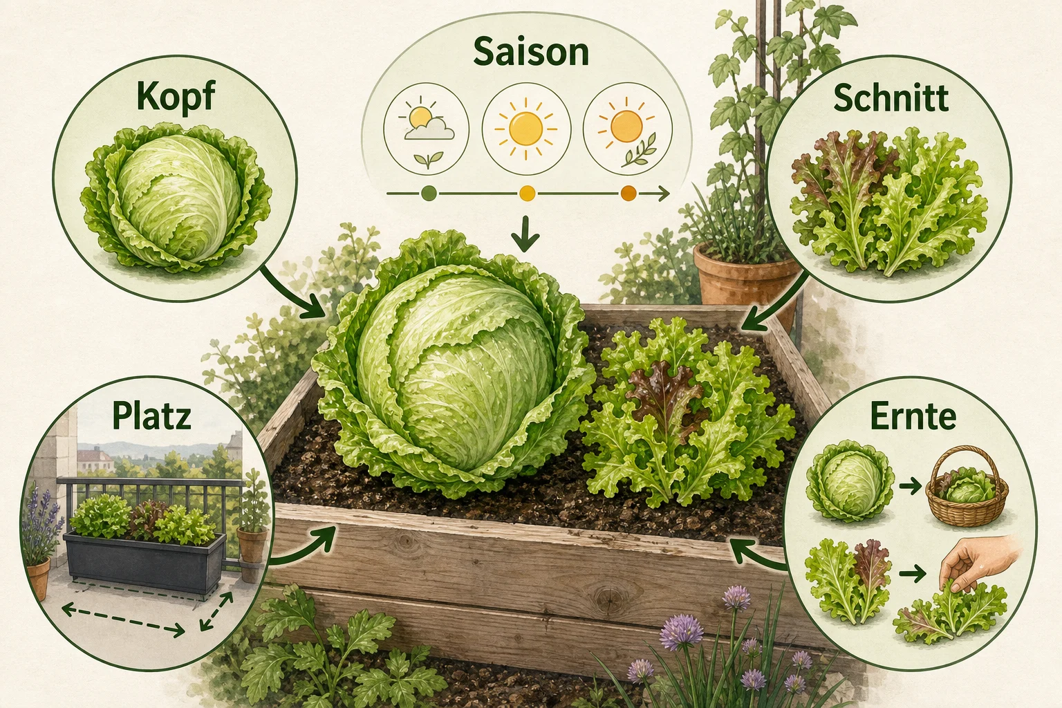 Infografik: Sortenwahl und Auswahlkriterien für Blattgemüse und Salate - Eisbergsalat anbauen Garten Tipps: sichere Anleitung für knackige Köpfe