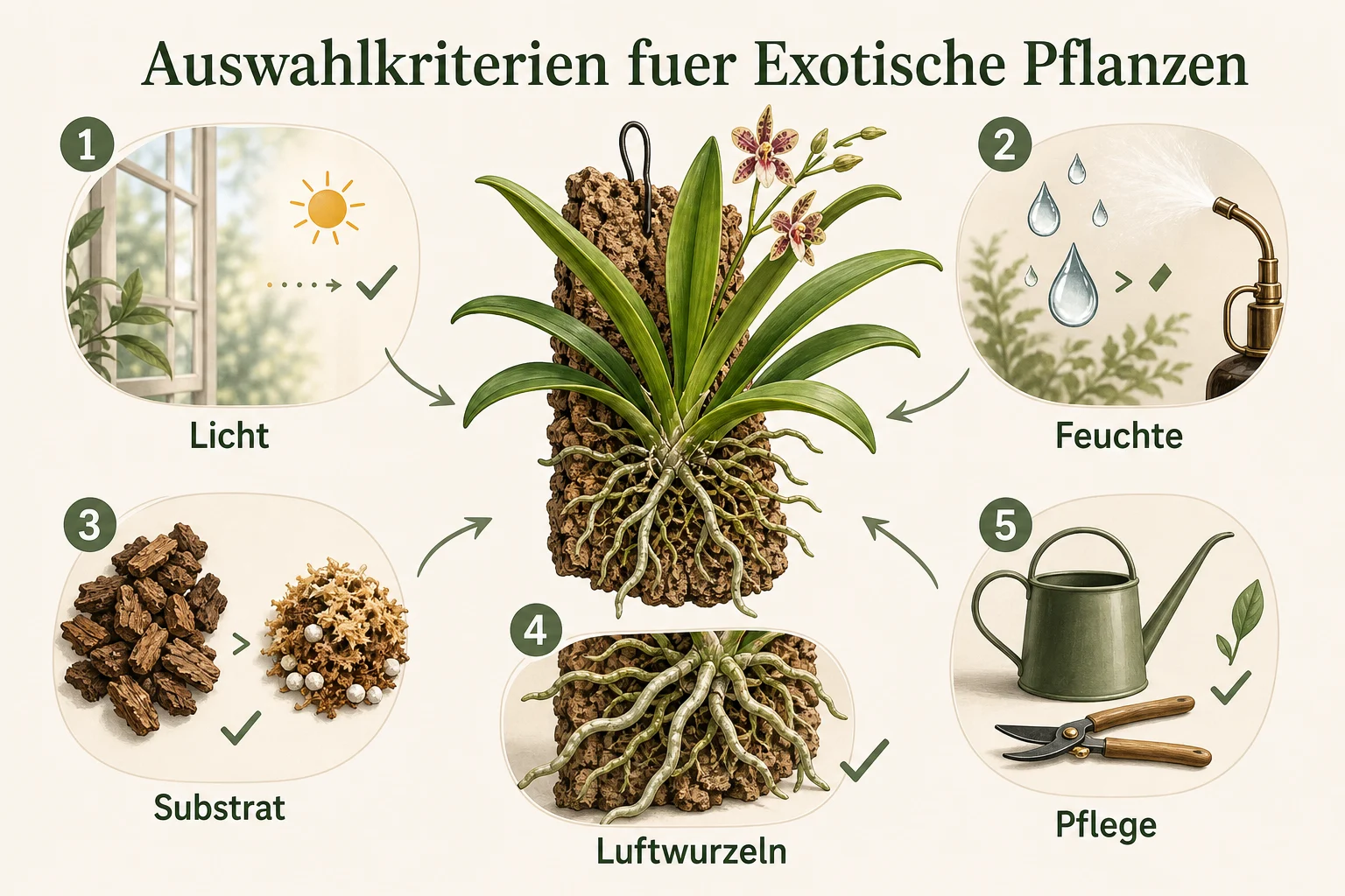 Infografik: Auswahlkriterien für Exotische Pflanzen - Epiphyten Pflege Arten Substrat: Anleitung, Tipps und häufige Fehler