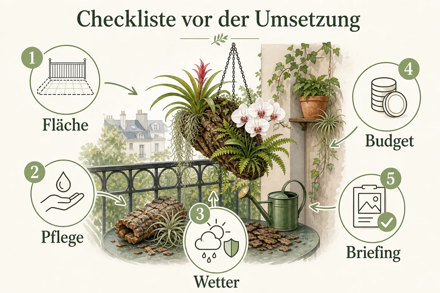 Infografik: Checkliste vor der Umsetzung - Epiphyten Pflege Arten Substrat: Anleitung, Tipps und häufige Fehler