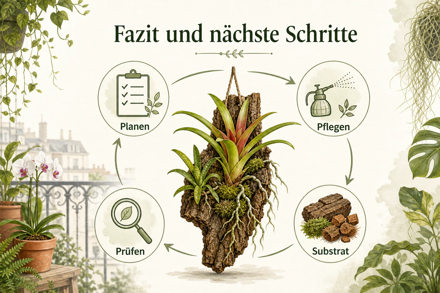 Infografik: Fazit und nächste Schritte - Epiphyten Pflege Arten Substrat: Anleitung, Tipps und häufige Fehler