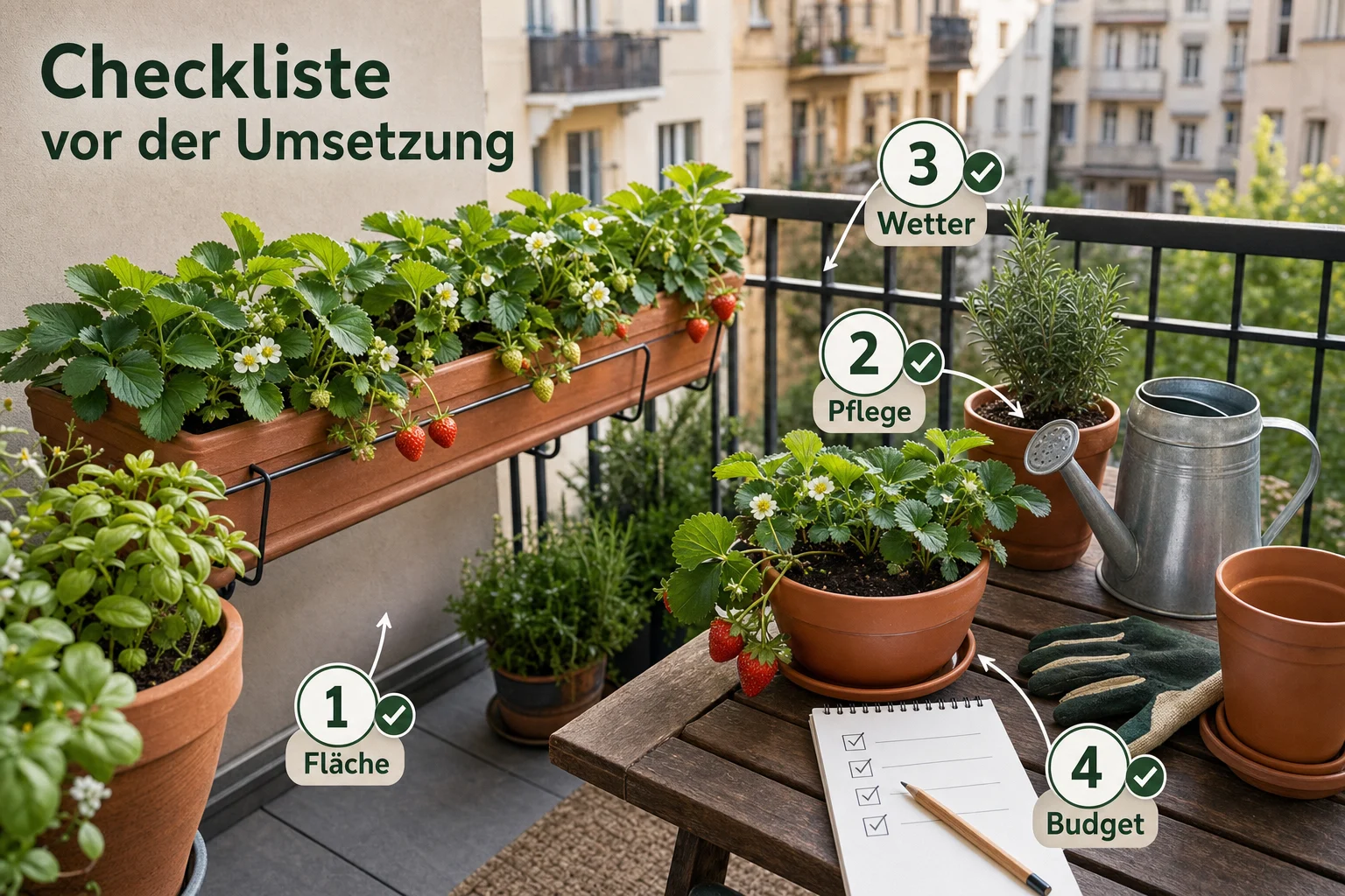 Infografik: Checkliste vor der Umsetzung - Erdbeeren Balkon Pflanzen Zeitpunkt Tipps: Anleitung, Tipps und häufige Fehler